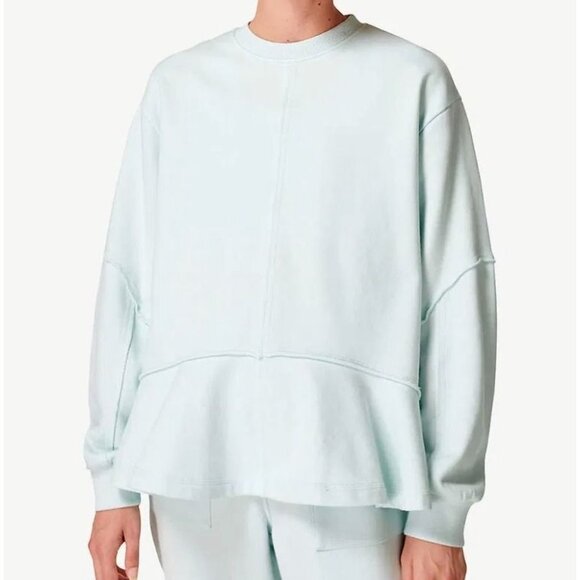 Sweaty Betty Revive Sweatshirt Womens 14 Aqua Blue Peplum Oversized Loungewear - Picture 14 of 15
